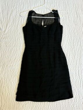 Niteline Black Midi Dress with Sheer Square Yoke